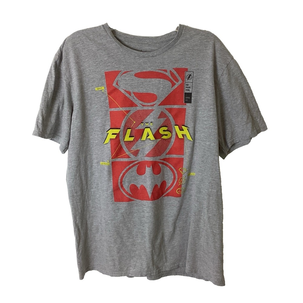 Superhero Men's XL T Shirt Gray Red Flash Superman Batman Icons Marvel DC Comics